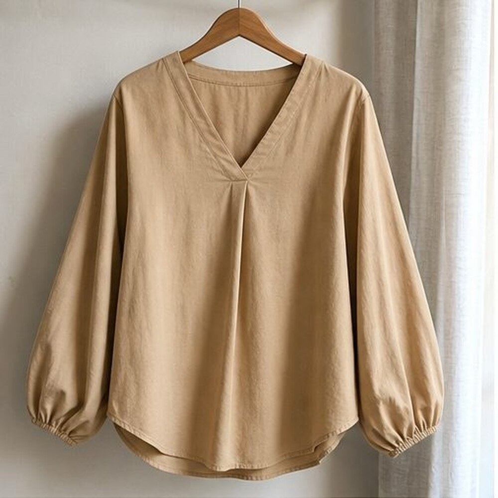 Camel V Neck Top